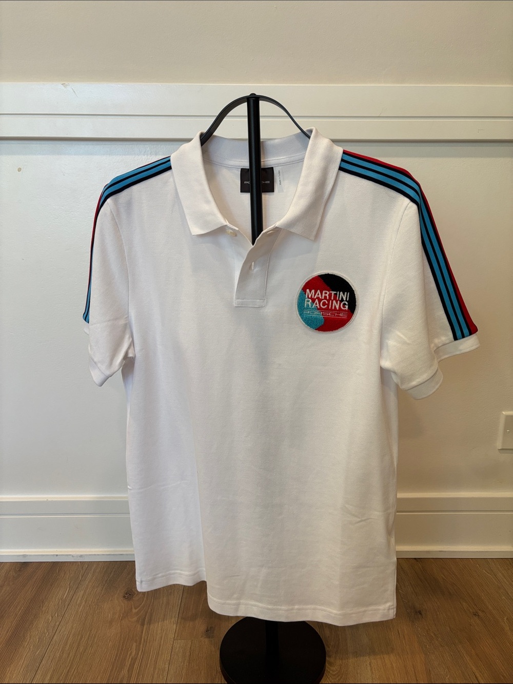 White Polo Shirt with Racing Stripe Detail